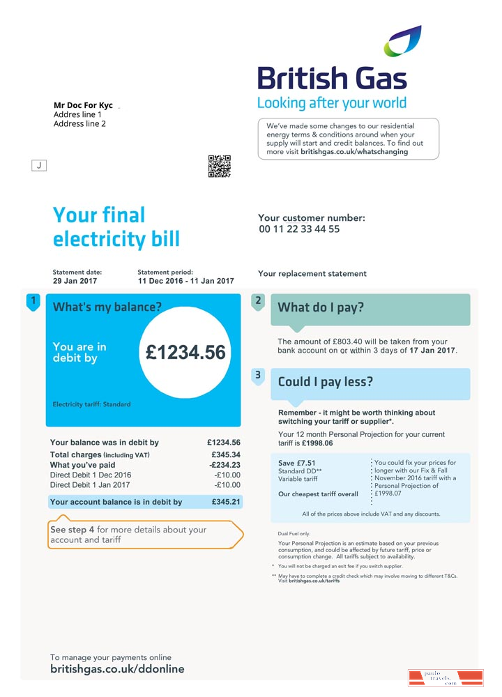 United Kingdom British Gas bill template PSD